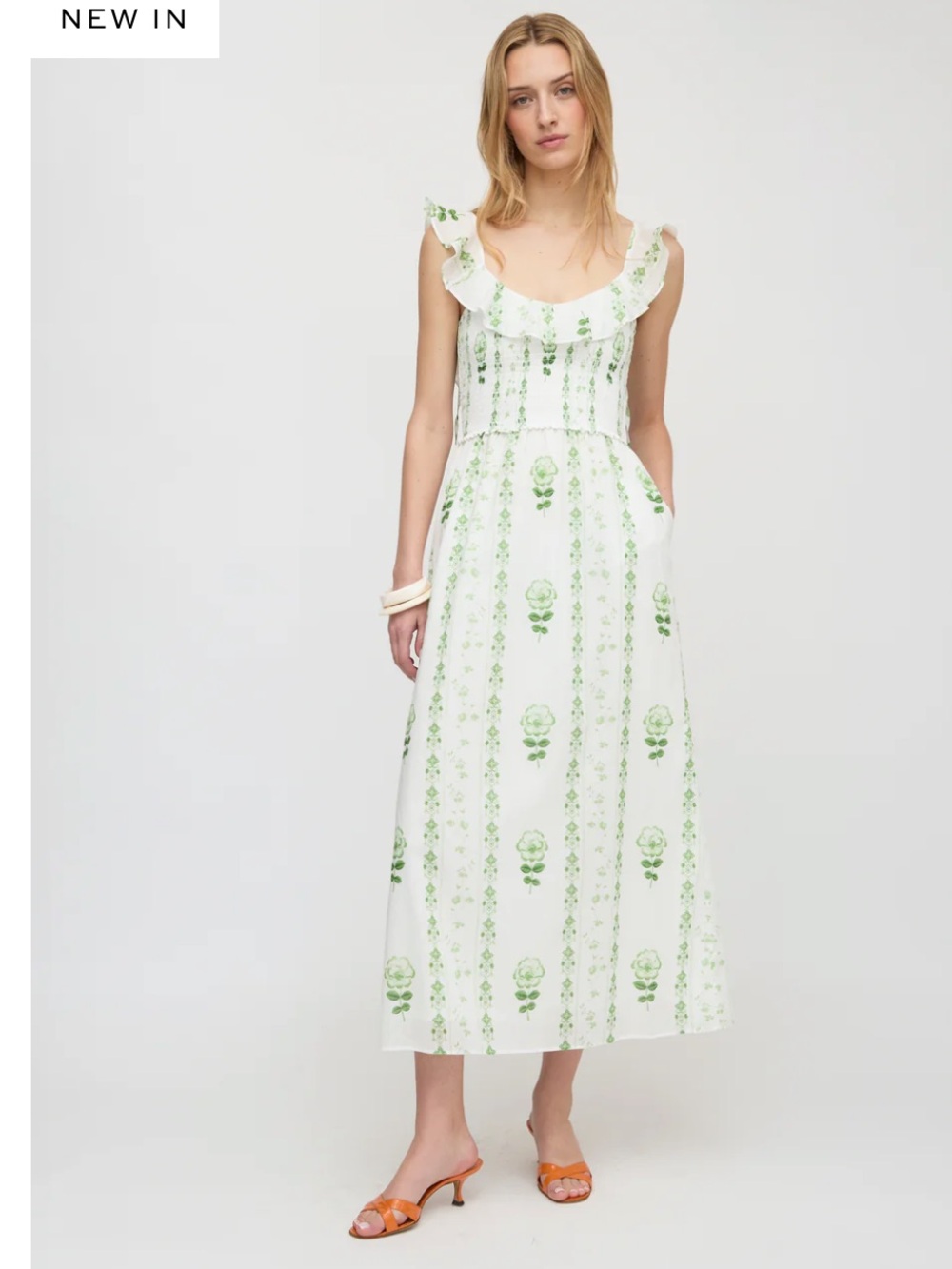 Hill House Home The Cambria Nap Dress in White/Green Arcadia Border Size Medium - Picture 2 of 9